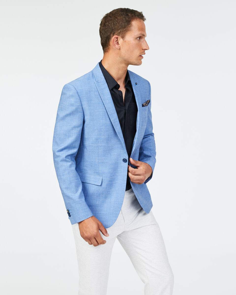 Slim Stretch Textured Tailored Blazer, Sky Blue, hi-res